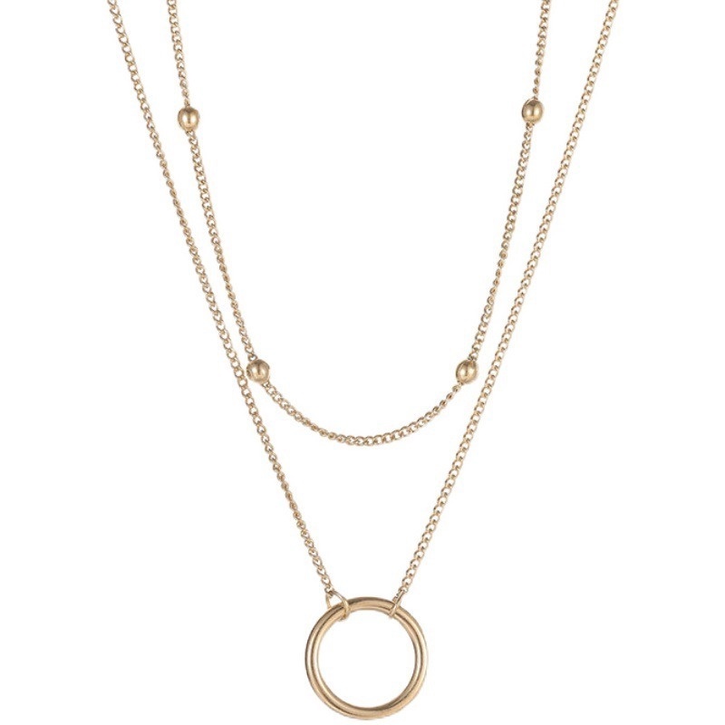 Dây chuyền hai lớp bằng thép titan mạ vàng 18K phối mặt hình tròn cao cấp thời trang cho nữ