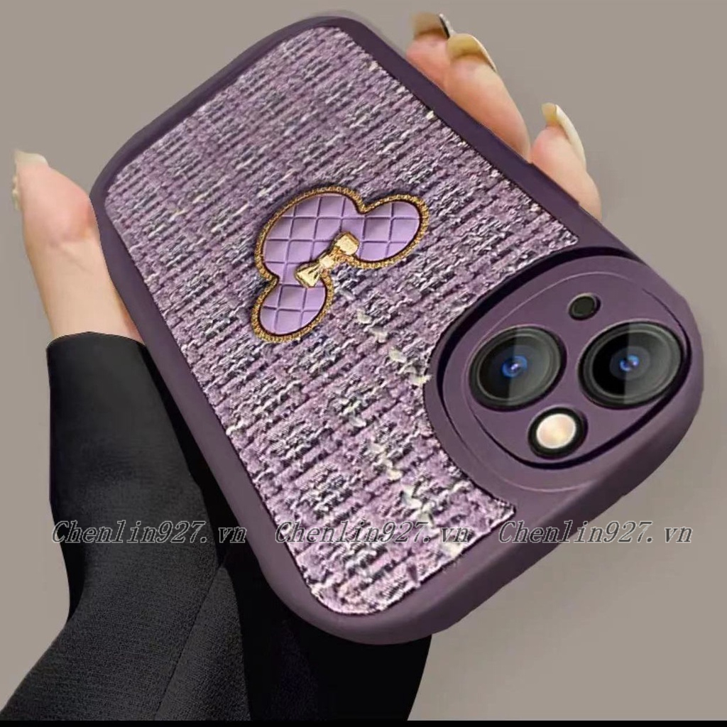 Ốp Điện Thoại Vải Dệt Kim Màu Tím Hình Mickey + Dây Đeo Cho IPhone 6 6S 7 8 Plus X XR XS Max 11 12 13 14 Pro Max Plus SE 2020