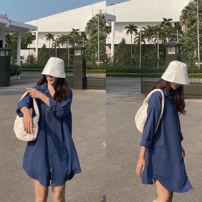 Áo váy sơ mi kẻ mới tông màu xinh xỉu