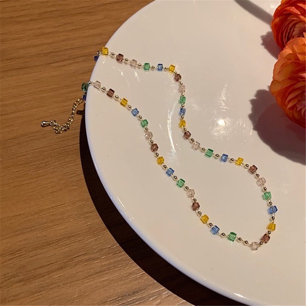 Vòng Cổ Chuỗi Hạt Pha Lê Acrylic Nhiều Màu Phong Cách Hàn Quốc Cho Nữ