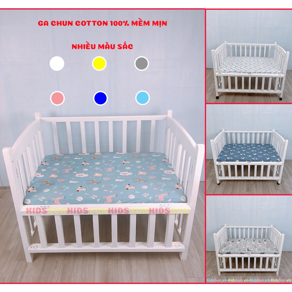 Ga/Drap Chun Bọc Đệm KIDSSUN Cho Giường Cũi Trẻ Em Chất Liệu Cotton Nhiều Màu Sắc Và Kích Thước