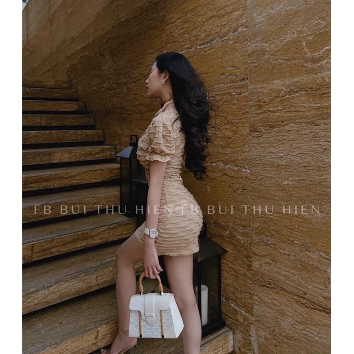 ĐẦM XỐP BODY TAY BÈO NÚT TRẮNG