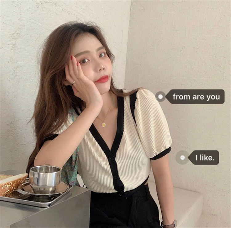 Áo Lửng Ngắn Tay Cổ Tim Phong Cách Hàn Quốc Dành Cho Nữ