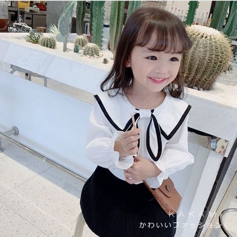 Áo Sơ Mi Dài Tay Phối Nơ Xinh Xắn Dành Cho Bé Gái