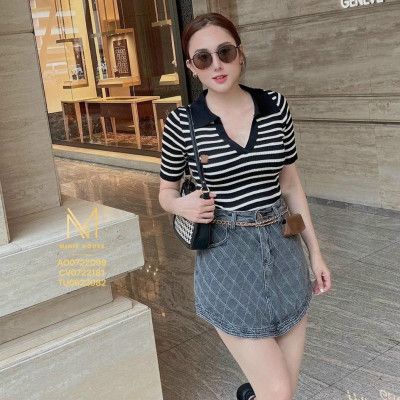 Áo cộc kẻ cổ bẻ chữ X phối hàng việt ( ảnh thật trải sàn)