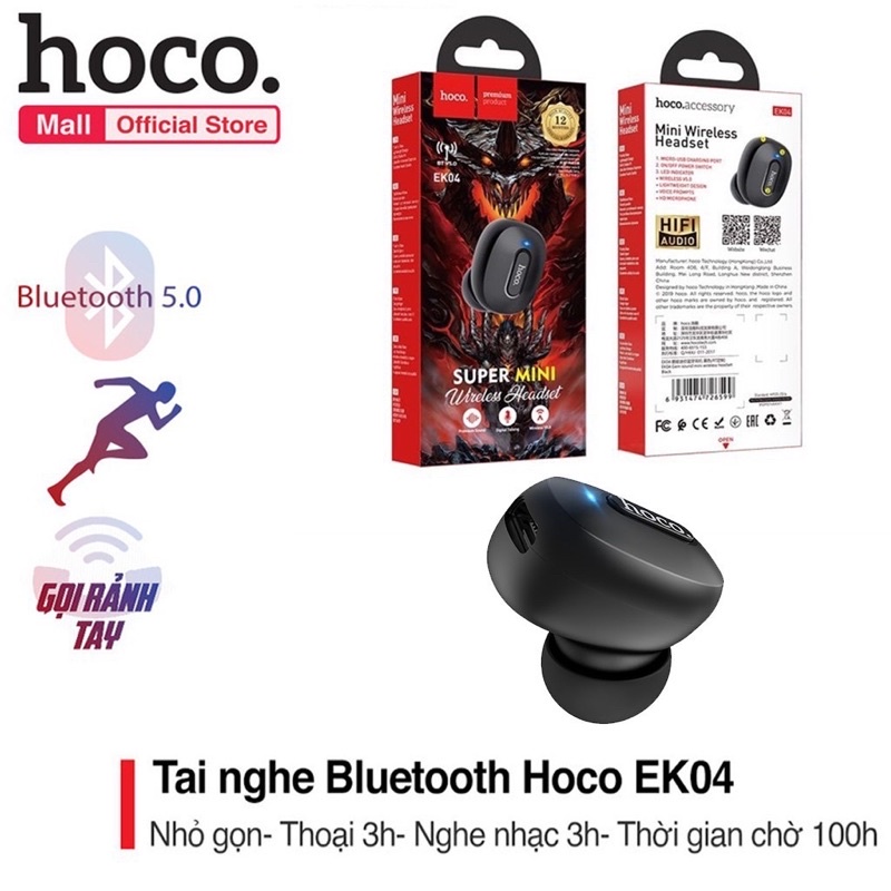 ✔HÀNG CHÍNH HÃNG✔Chống ồn/Chống nhiễu-Tai nghe bluetooth 1 bên tai V5.0 Hoco EK04-Chơi game-Đàm thoại-cho mọi thiết bị