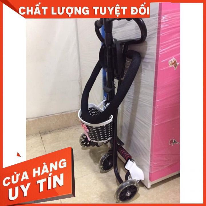 Xe Đẩy 5 Bánh Siêu Thị Cho BÉ LOẠI XỊN Tay Cần Vòm, Bánh Xe Phát Sáng, Có Giỏ Đựng Đồ