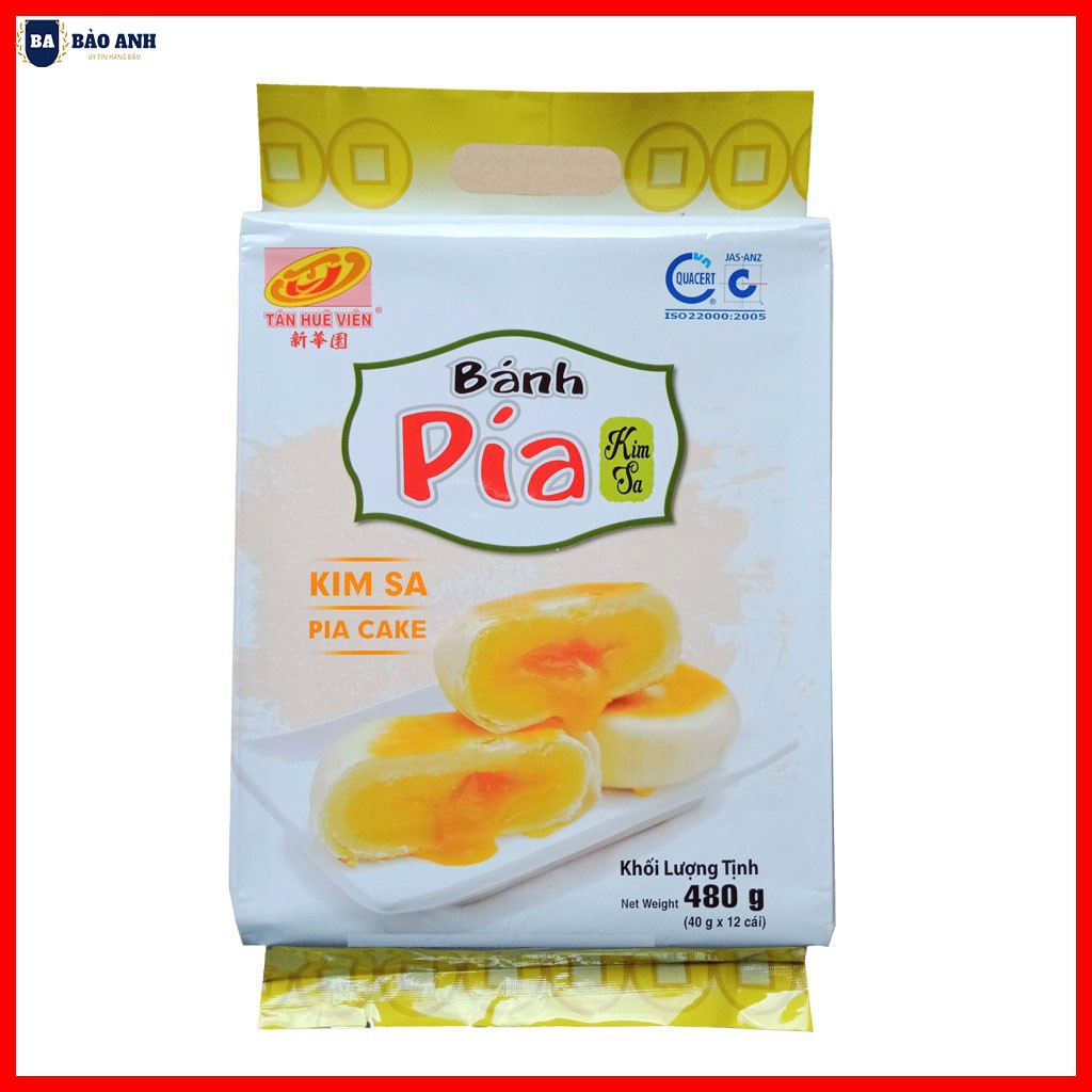 Bánh pía Tân Huê Viên kim sa [ COMBO 2 GÓI ] đậu xanh trứng chảy 480g - BẢO ANH