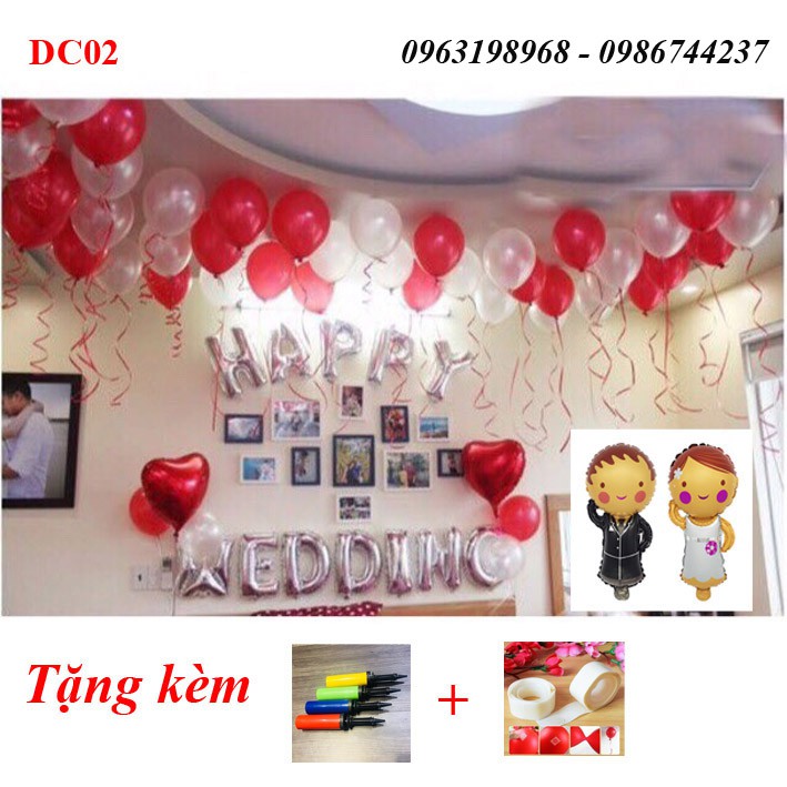 Set Bóng Trang Trí Phòng Tân Hôn Kèm Bóng Nhũ MÃ DC02