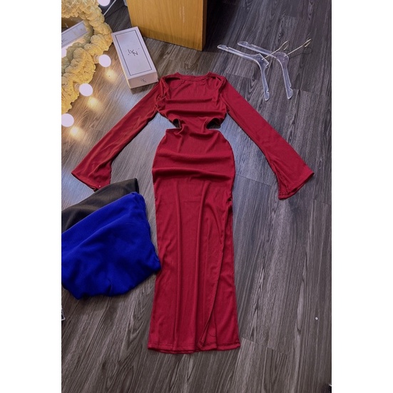Đầm Maxxi Body Khoét Eo 2 Bên Xẻ Tà Hở Vai Tay Dài