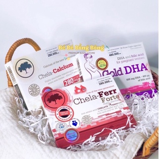 COMBO Chela Canxi D3 - Chela Sắt - Gold DHA - Bổ sung vi chất cho mẹ bầu và sau sinh
