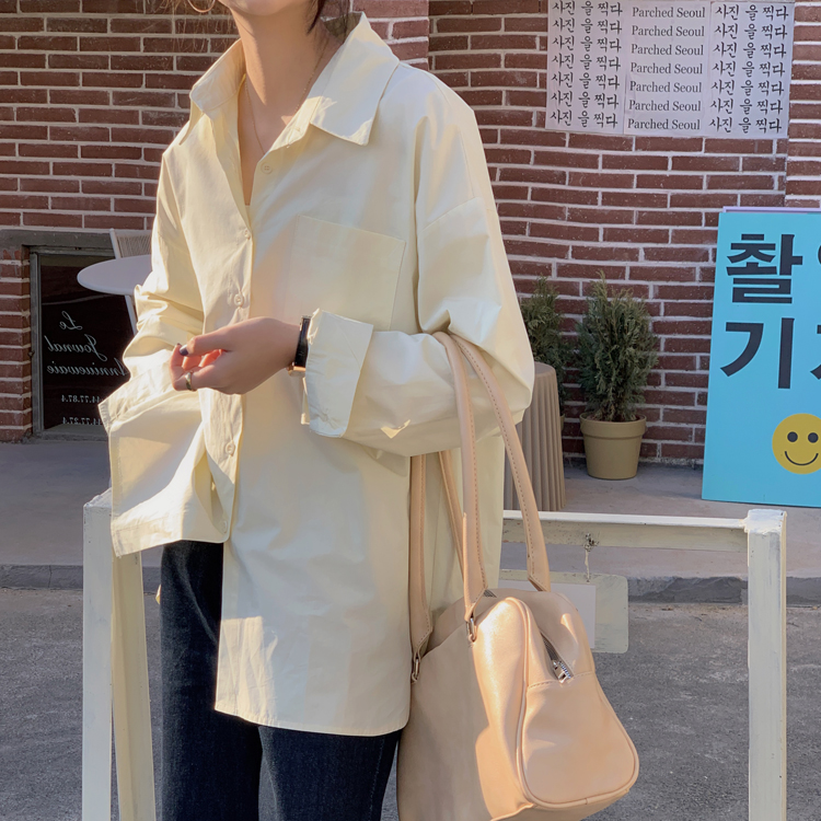 Xiaozhainv Áo Sơ Mi Dài Tay Màu Trơn Thời Trang Hàn Quốc 4 Màu Tùy Chọn