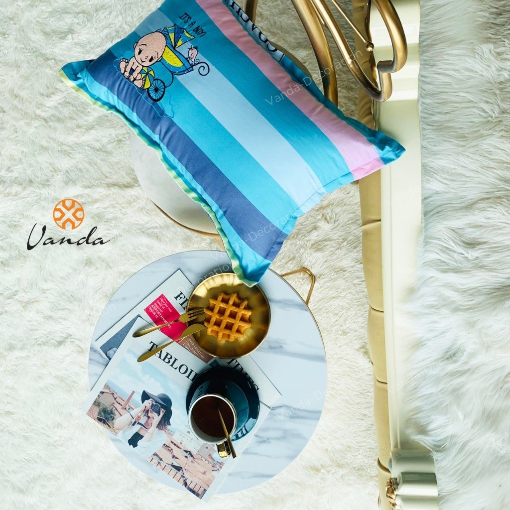 Ruột gối đầu bông gòn kháng khuẩn cao cấp kèm vỏ cotton thêu hình ngộ nghĩnh cho bé