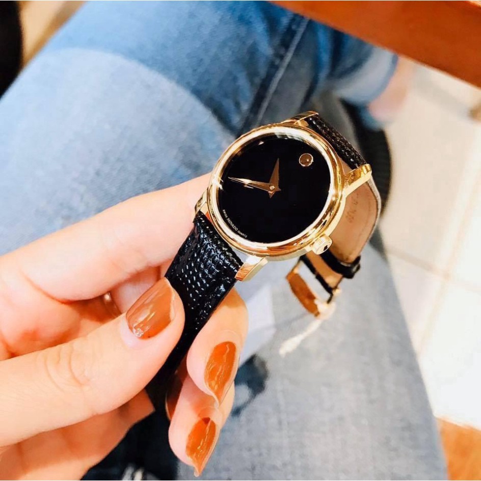 Đồng hồ nữ Movado da đen sang chảnh hợp trend thời trang giưới trẻ, chống nước , bảo hành 12 tháng