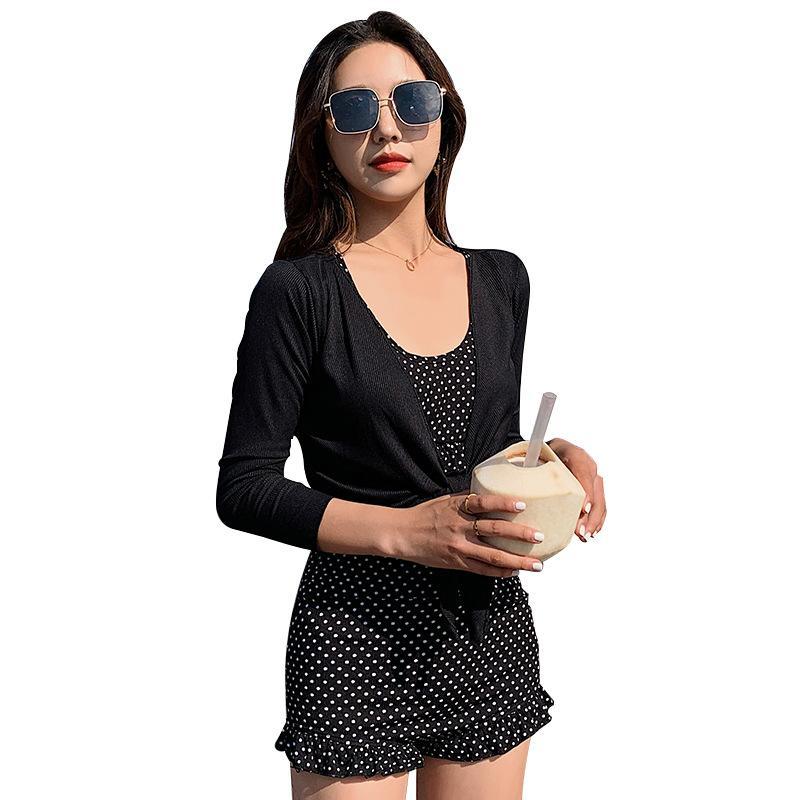 Womens Swimwear One-piece Long Sleeve Discreet Beautiful Korean Sexy