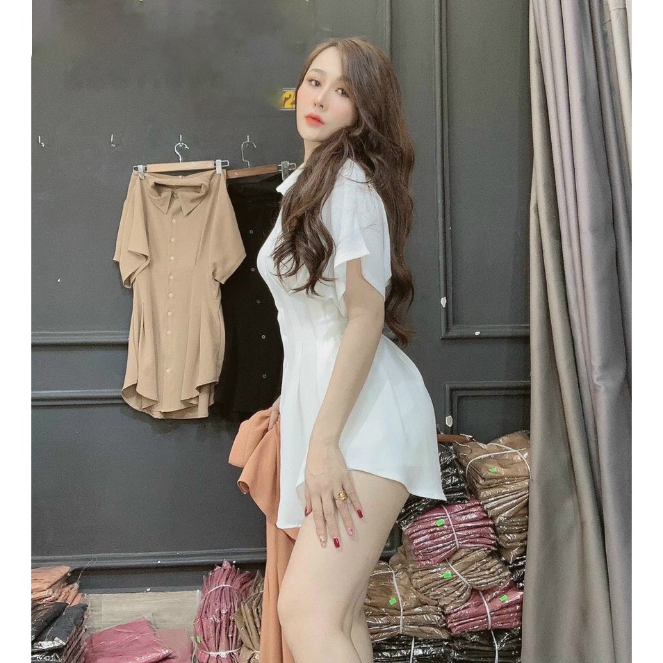 [Mẫu Hot] Sét Cổ Sơ Mi Xếp Ly Eo Cài Nút (Kèm Quần Trong) Thời Trang Nữ Sam Closet Free Size 40-55kg