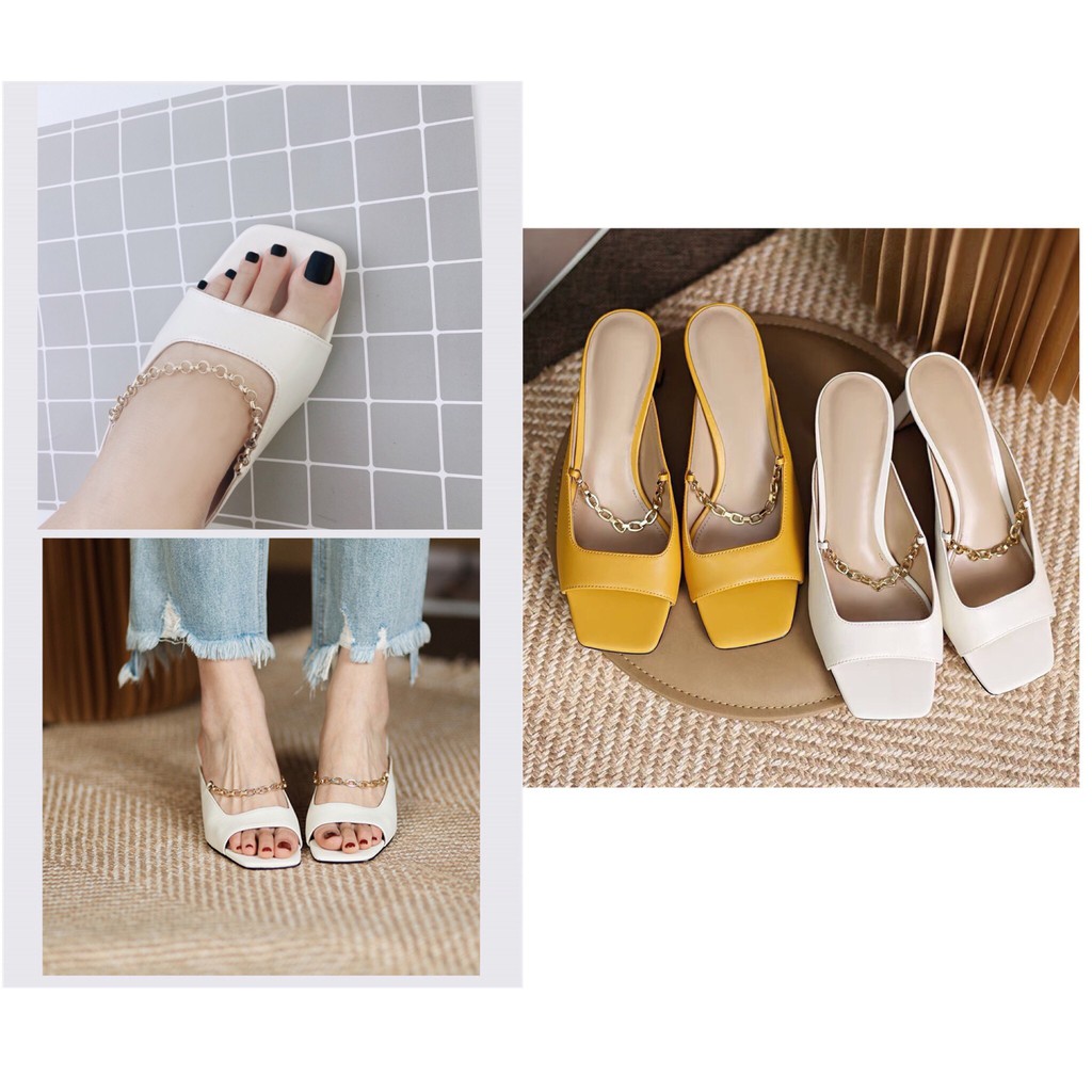 Dép cao gót nữ đế vuông 4cm thời trang dáng guốc sandal quai ngang cao cấp HISHOO S047
