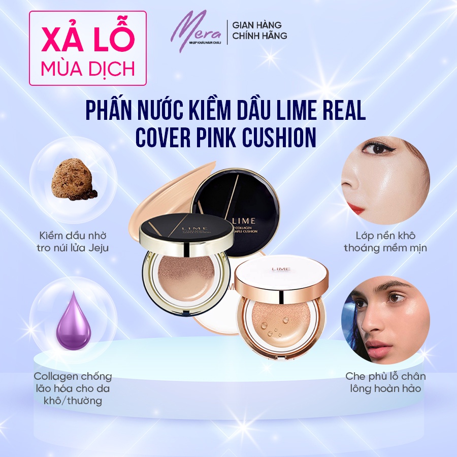 Phấn Nước Kiềm Dầu Lime Real Cover Pink Cushion SPF50+ PA+++