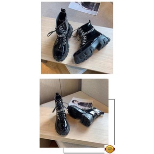 Boots Martin cổ ngắn dây xích đế răng cưa cao 6cm phong cách Ulzzang có khoá sườn xa