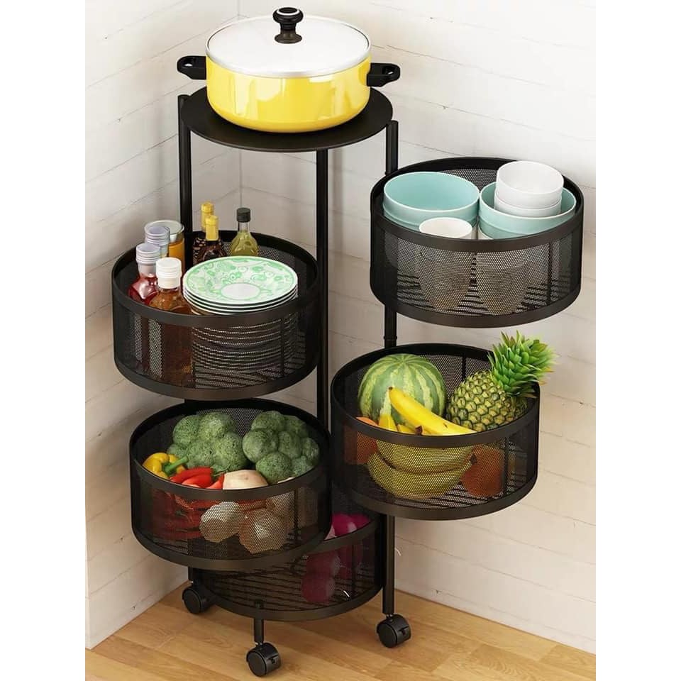 KỆ SẮT GIỎ TRÒN DI ĐỘNG BÁNH XE XOAY 360 ĐỘ ĐỰNG ĐỒ  NHÀ BẾP ĐA NĂNG.(GIÁ SỐC)