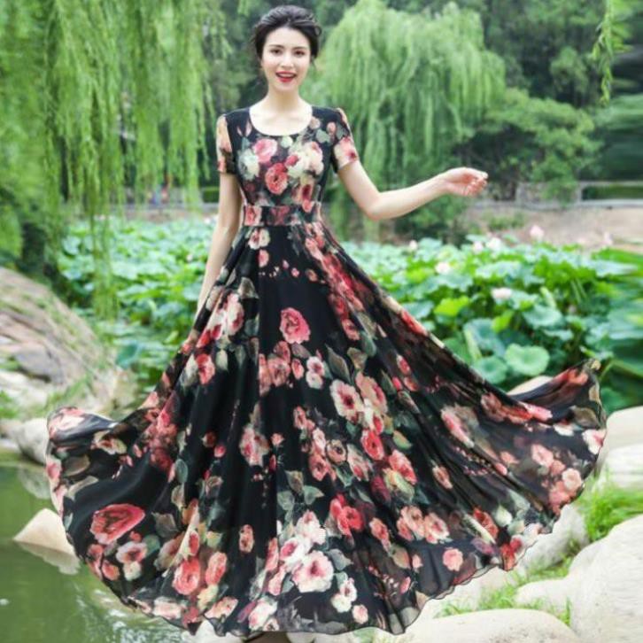 Đầm Maxi Hoạ Tiết Hoa Cao Cấp - Váy Đầm Xoè Dáng Dài Voan Nhập 2 Lớp Thanh Lịch Cho Nàng | BigBuy360 - bigbuy360.vn