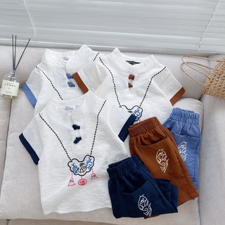 đồ bộ Áo Nơ In chữ H D Hè Cộc Tay Cho Bé Trai, Sét Đồ Cho Bé Chất Cotton Cao Cấp Từ 8-18kg - VYsVY kid