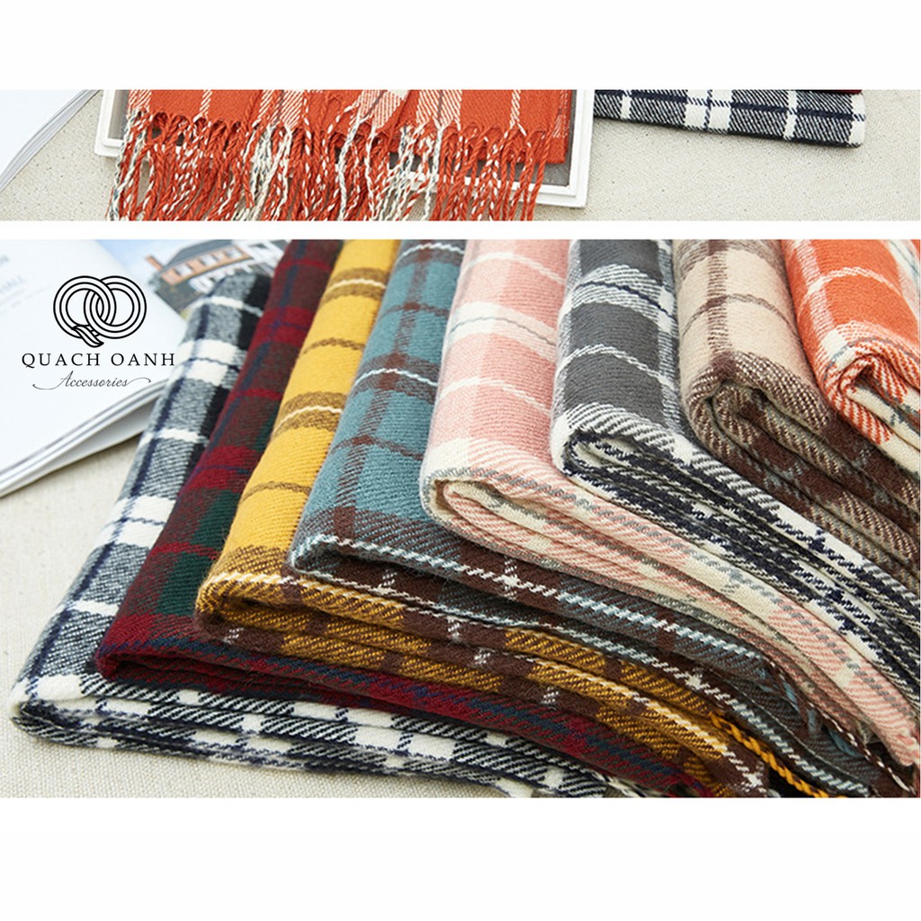 Khăn choàng cashmere kẻ sọc tua rua phong cách Hàn Quốc - KH09
