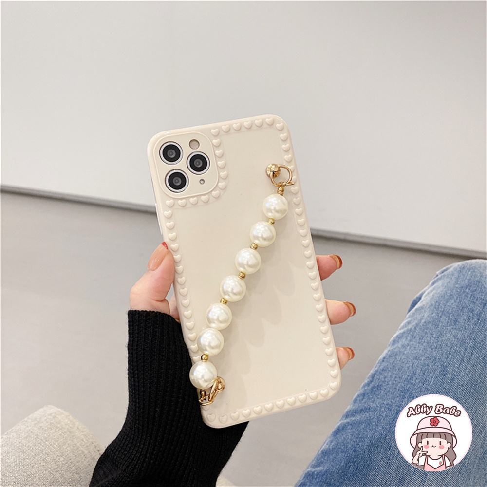 Ốp Điện Thoại TPU Mềm Chống Sốc Đính Ngọc Trai Thời Trang Kèm Dây Đeo Tay Cho IP 13 12 11 Pro Max XR 8 7 Plus
