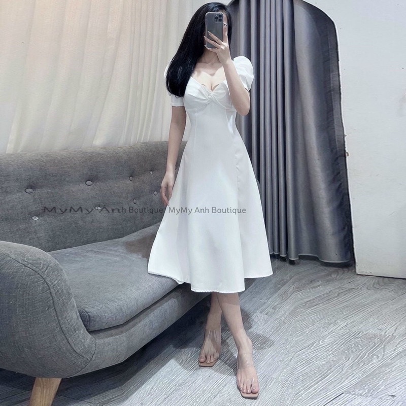 Đầm BIGSIZE thiết kế nhún ngực tay phồng 50-90kg