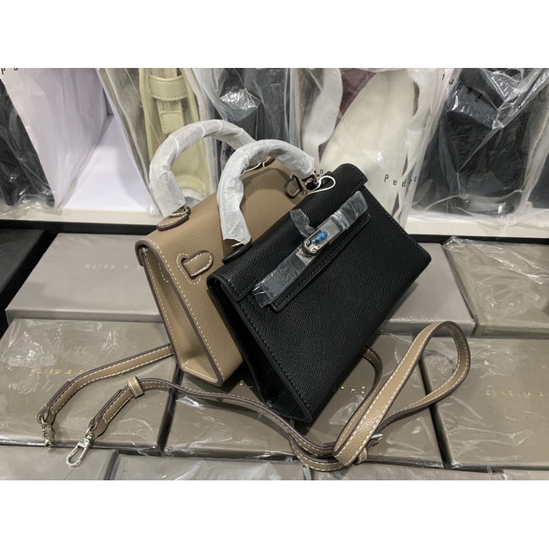 Túi Kelly dáng lùn tag bạc sz 19cm