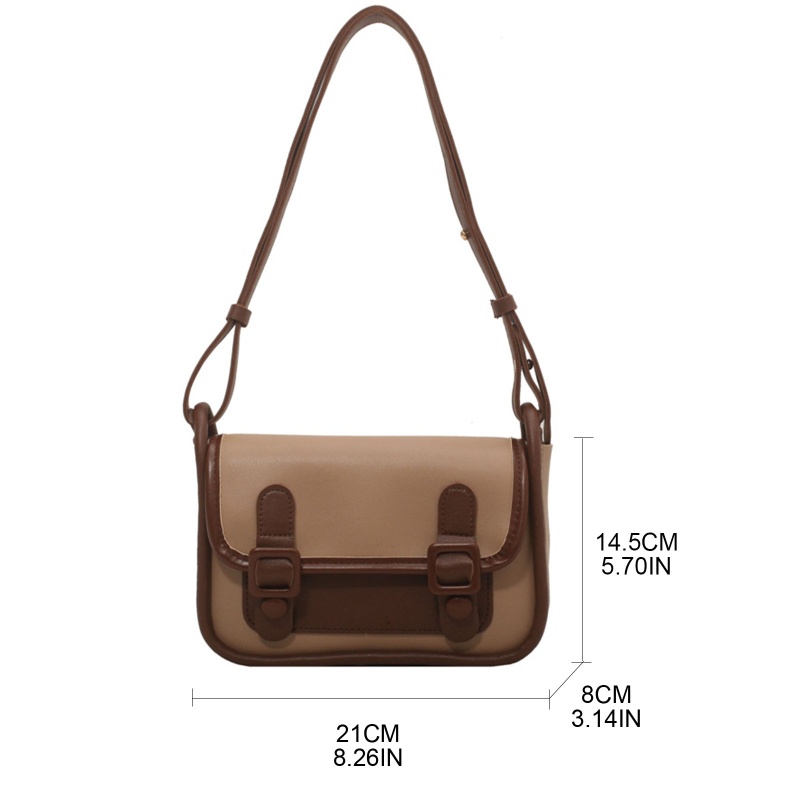 Túi Xách Da Pu Màu Tương Phản Phong Cách Preppy Cổ Điển Cho Nữ