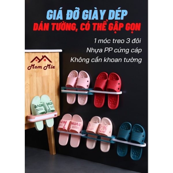 Giá để dép dán tường treo được 3 đôi, phù hợp cho dép nhẹ - K016