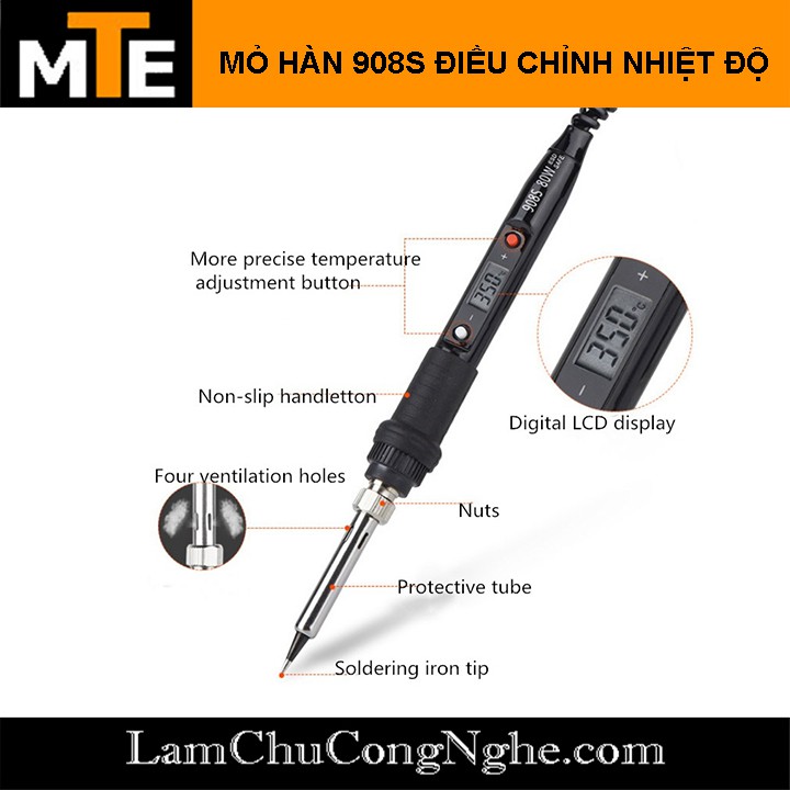 [MUA 1 TẶNG 2] Mỏ hàn 908S 220V 80W điều chỉnh nhiệt độ hiển thị LCD