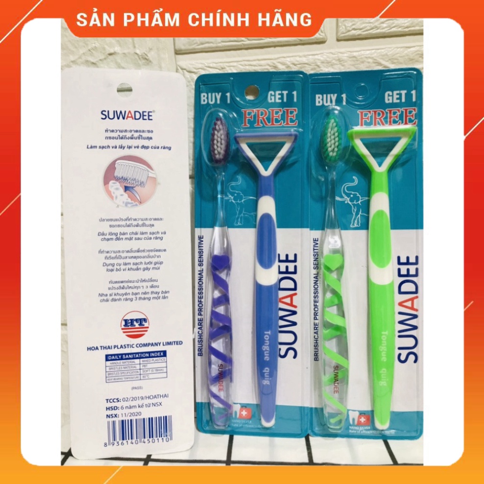 [MUA 1 TẶNG 1] Bàn Chải Đánh Răng Suwadee + Tặng Kèm Bàn Cạo Lưỡi