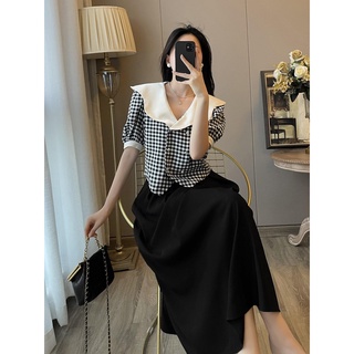 Set áo caro chân váy dài tiểu thư SB12