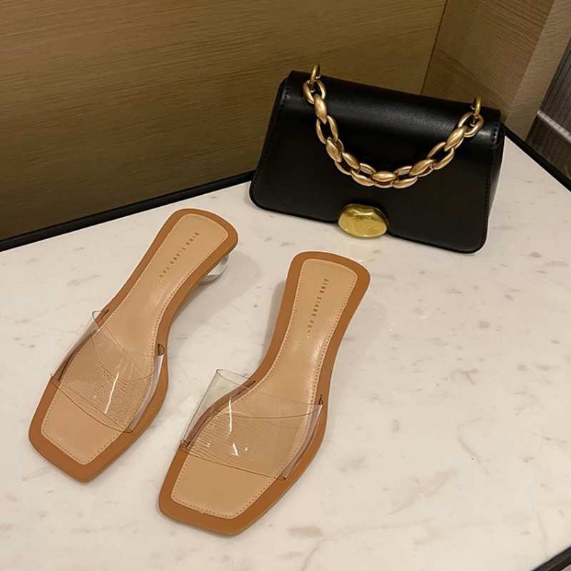 Ielgy Dép Gót Dày Đính Pha Lê Màu Trơn Đơn Giản Thời Trang Mùa Hè