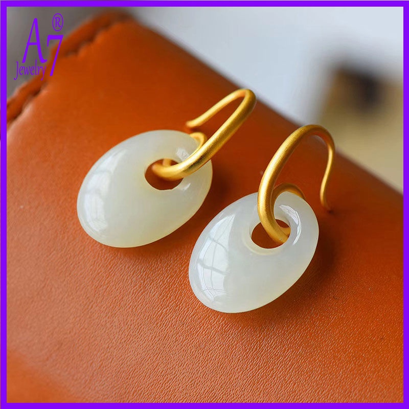 Khuyên Tai Bạc S925 Đính Đá Ngọc Bích Trắng Thời Trang Cho Nữ A7 S925