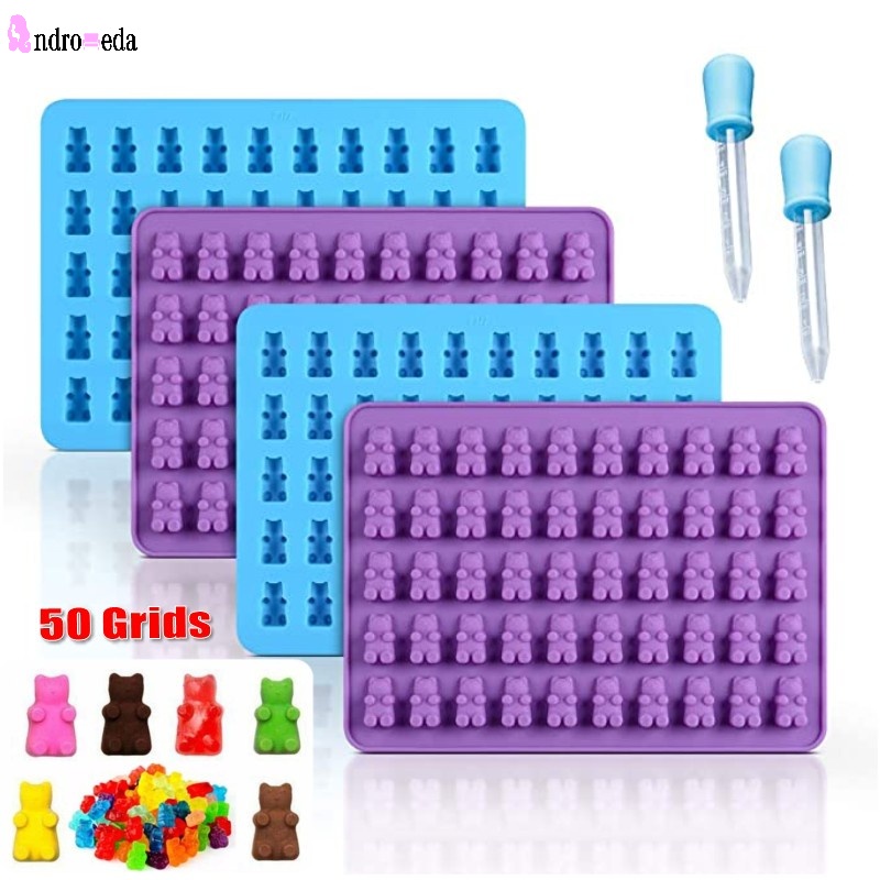 Khuôn Silicone 50 Ngăn Tạo Hình Gấu Gummy/Gấu Trang Trí Bánh