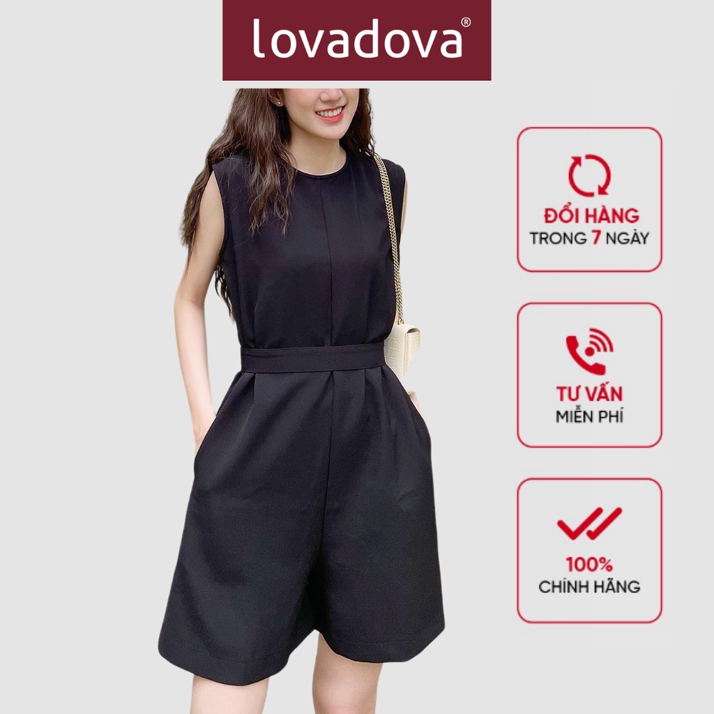 Jumpsuit, Cách Điệu Nhún Eo, Có Hai Túi, Khóa Kéo Sau, Màu Đen - Lovadova 21O12C001