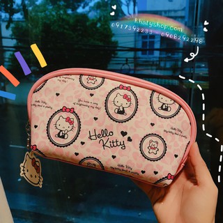 (SALE HÀNG TRƯNG BÀY) Bóp ví tiền, bóp đựng mỹ phẩm, da mềm 1 ngăn hình Hello Kitty màu hồng nhạt dành cho nữ và bạn gái