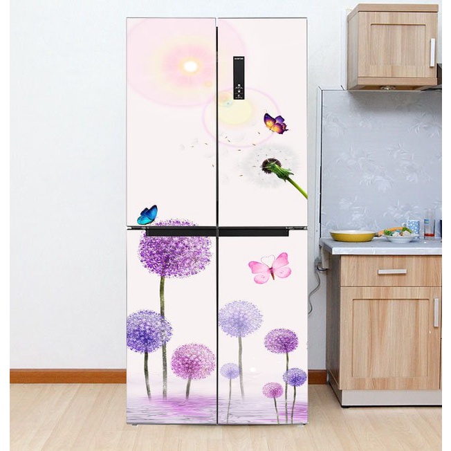 Decal dán trang trí tủ lạnh mẫu Bồ Công Anh Tím- Chất lượng cao - chống thấm