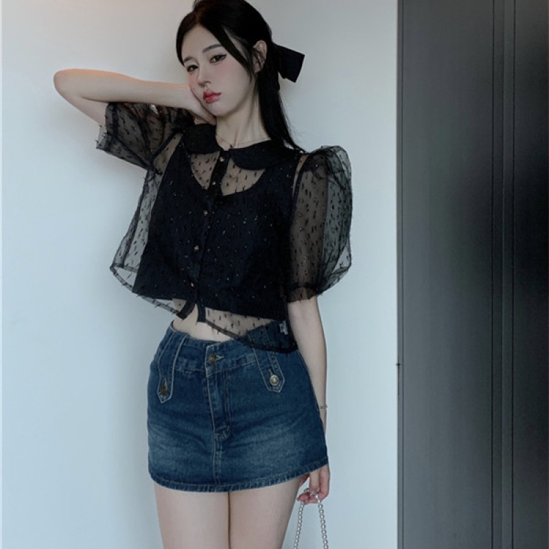Set Đồ 2 Món Gồm Áo Lưới Tay Ngắn Xuyên Thấu Dành Cho Nữ
