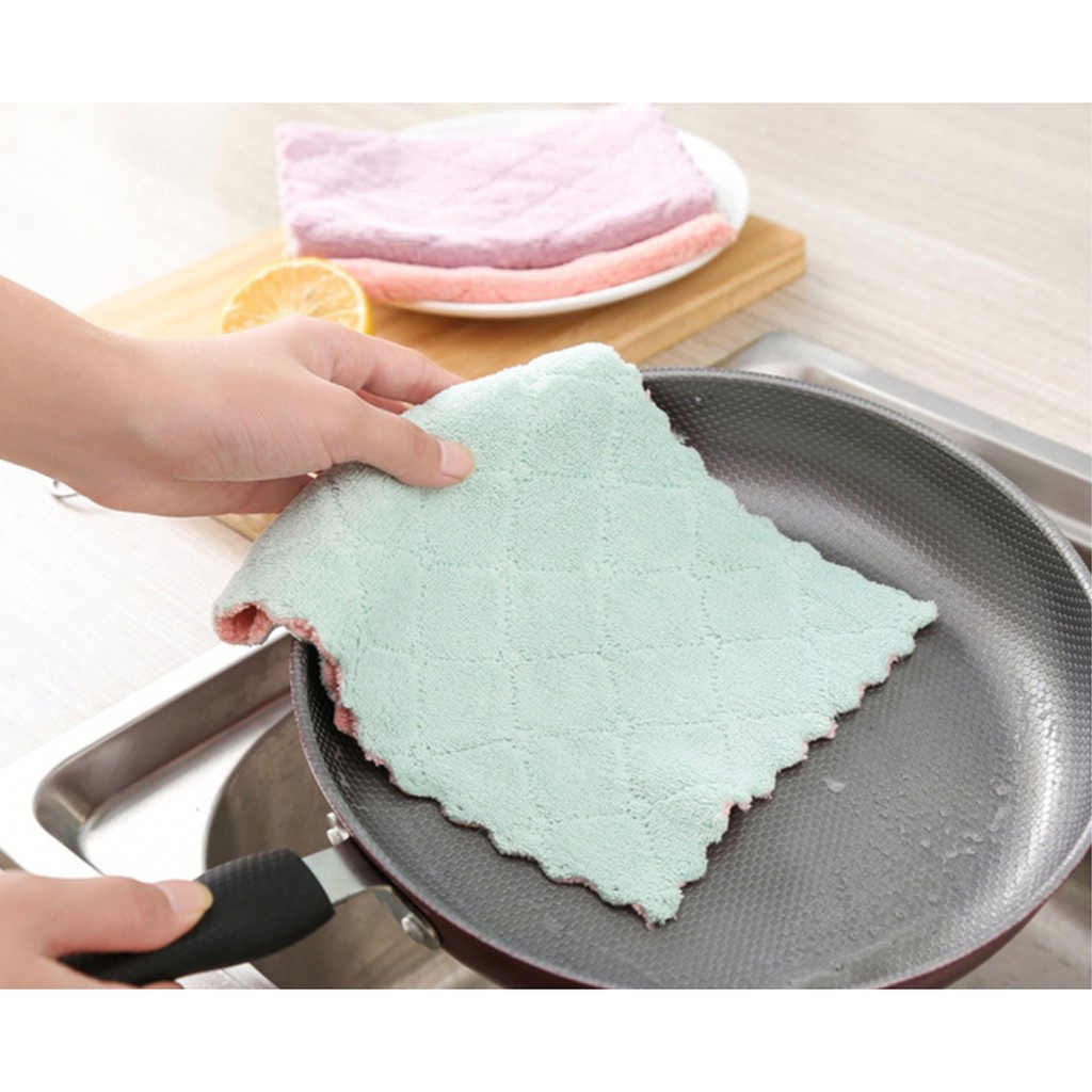 Combo khăn lau đa năng lau bếp ,bát đĩa, cốc chén thấm nước tốt chống dính dầu mỡ, nhanh khô tiện lợi 2 mặt siêu sạch