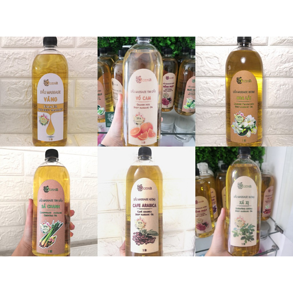 (1000ml) Dầu Massage Body Tinh Dầu ACENA Chuyên Dụng Spa Trơn Tay, Nhiều Mùi Thơm Sả, Bưởi, Lavender, Gừng, Lài, Sen