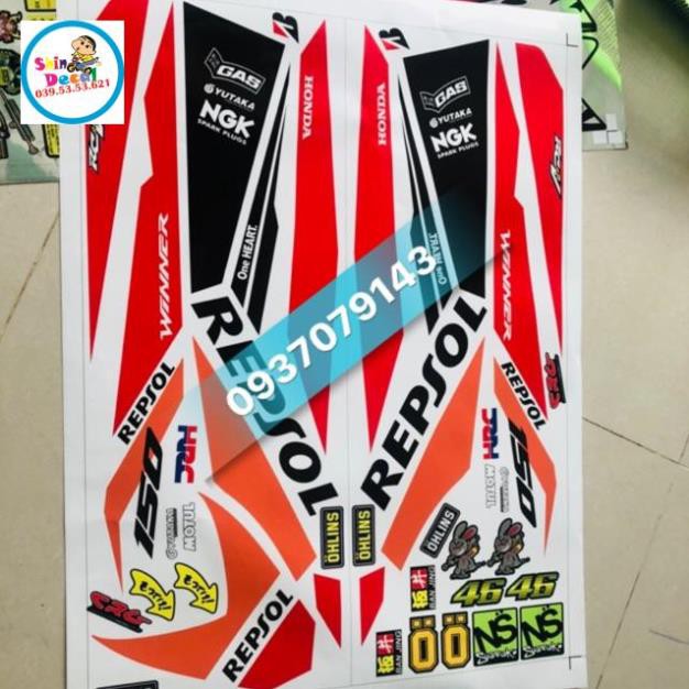 Tem rời winner repsol dán xe trắng tem 3 lớp ko bay màu