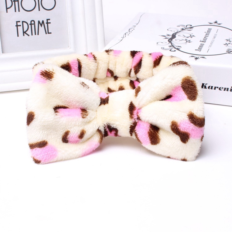 Haimeikang Co giãn Coral nhung Nơ lớn Polka Dot Sọc Băng đô trang điểm Băng đô tắm tóc