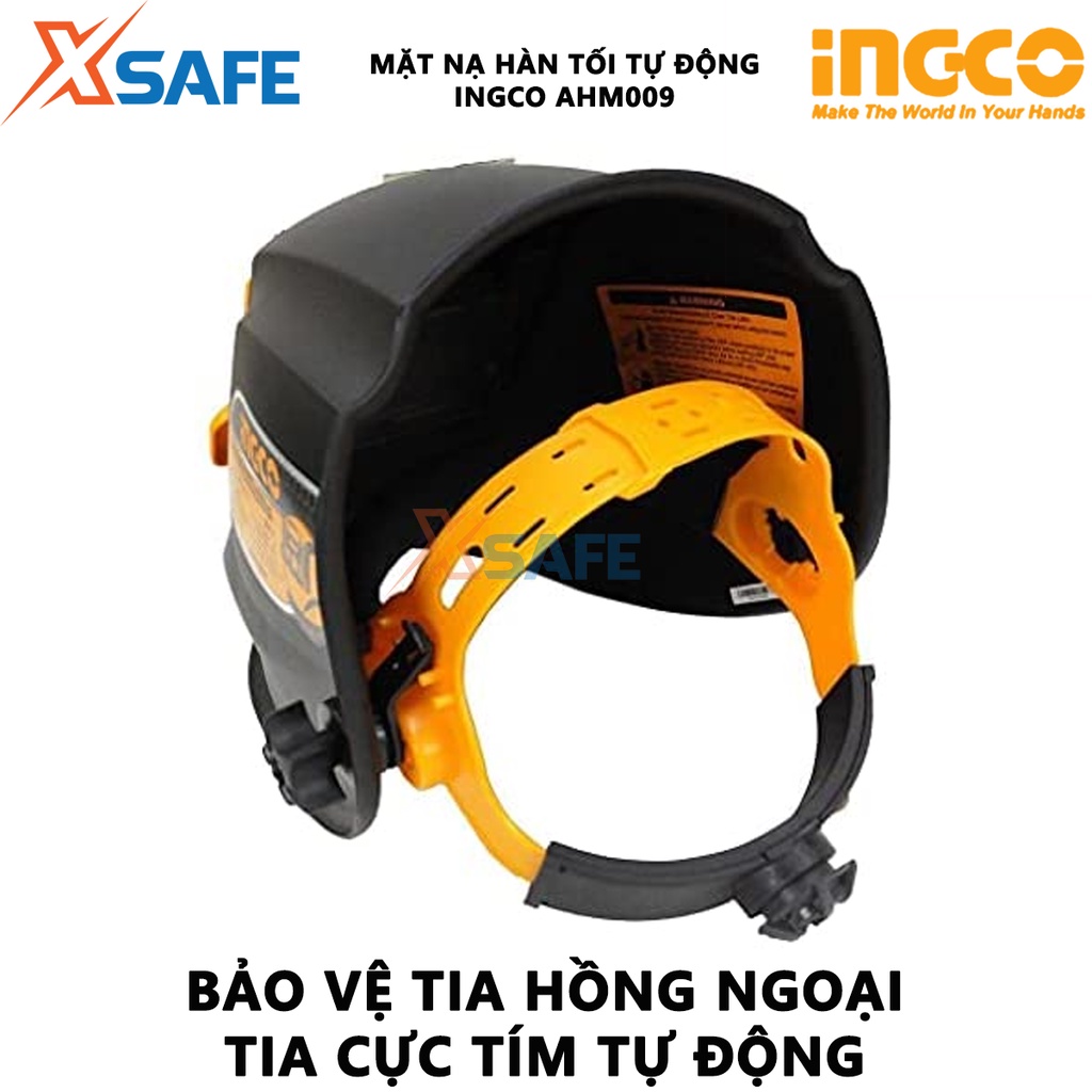 Mặt nạ hàn tự động INGCO AHM009 dùng pin mặt trời, có thể sạc lại, không cần thay pin, vùng quan sát 90x35mm - [XSAFE]