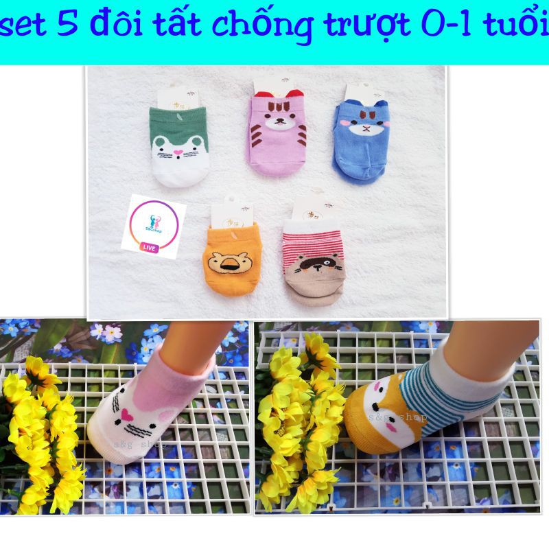 Xả kho set 7 đôi vớ chống trượt cho bé  sơ sinh từ 0-6 tháng