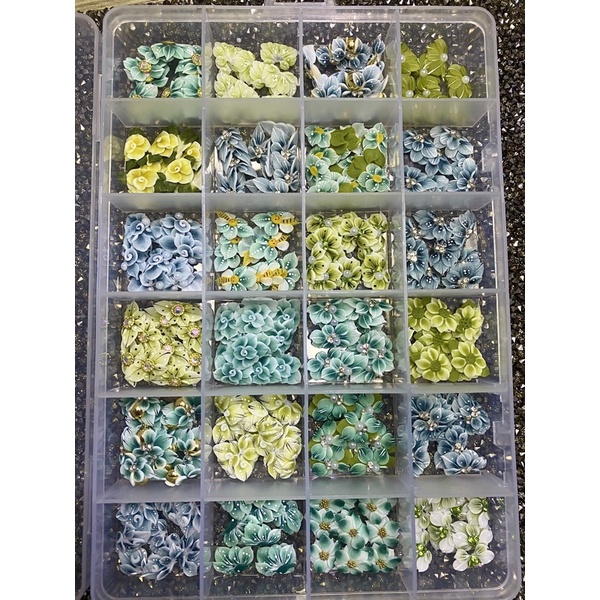 sét hoa bột nail 240b 150b 100b 50b mix mẫu màu xanh