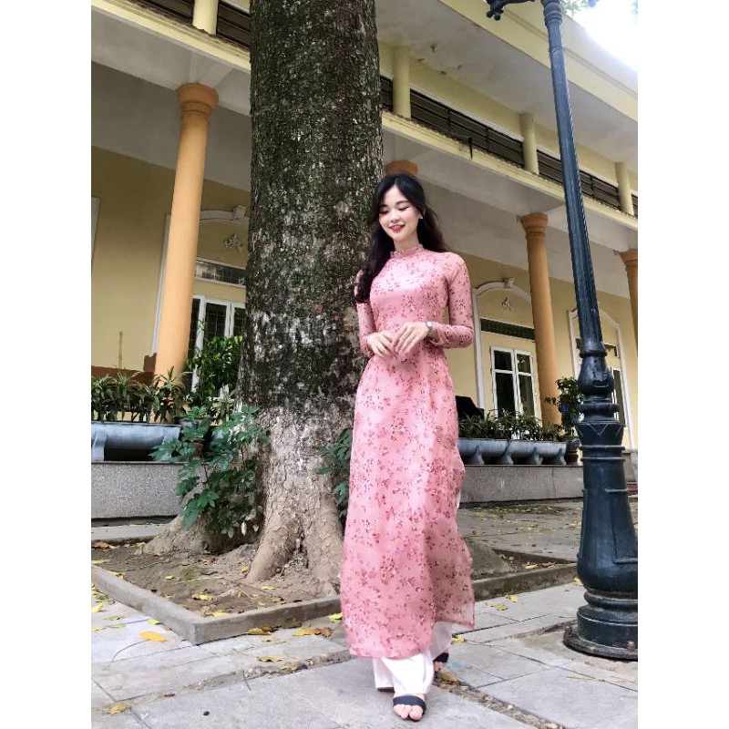 Áo dài đẹp ⚡FREESHIP⚡ Áo dài truyền thống 4 tà hoa nhí may sẵn  AD626